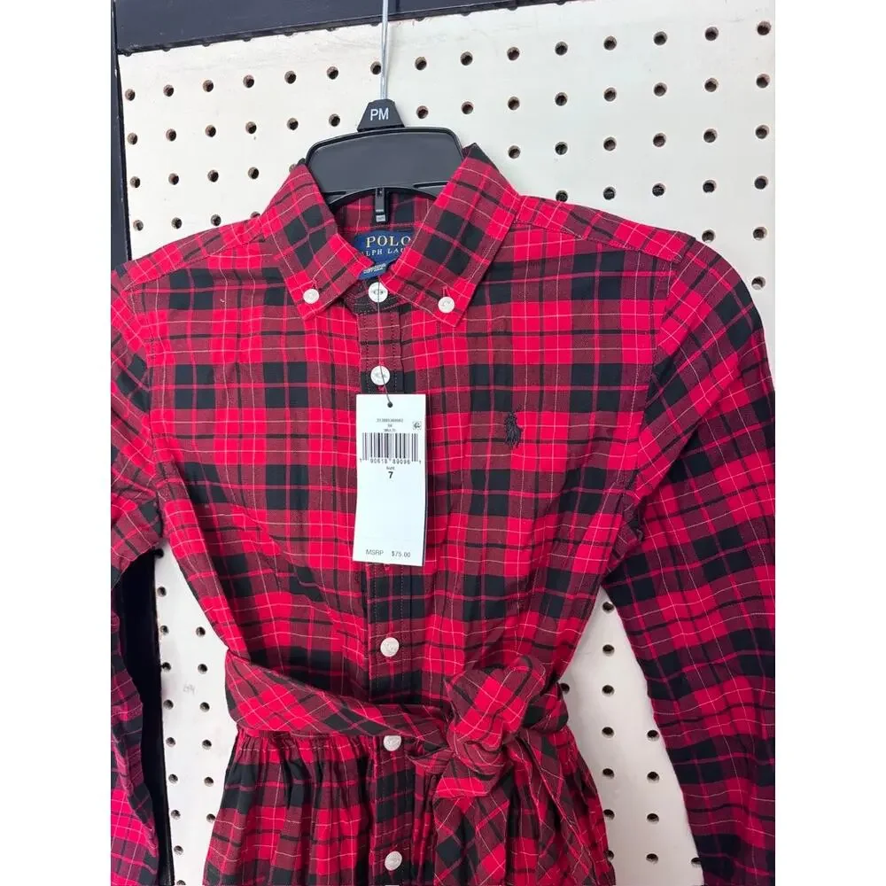 NWT Ralph Lauren Polo Girls Red Plaid Dress Size 7